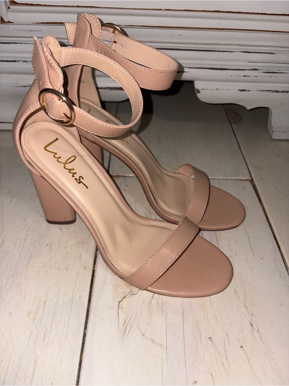 Lulu's Nude Ankle-Strap Block Heel Sandals